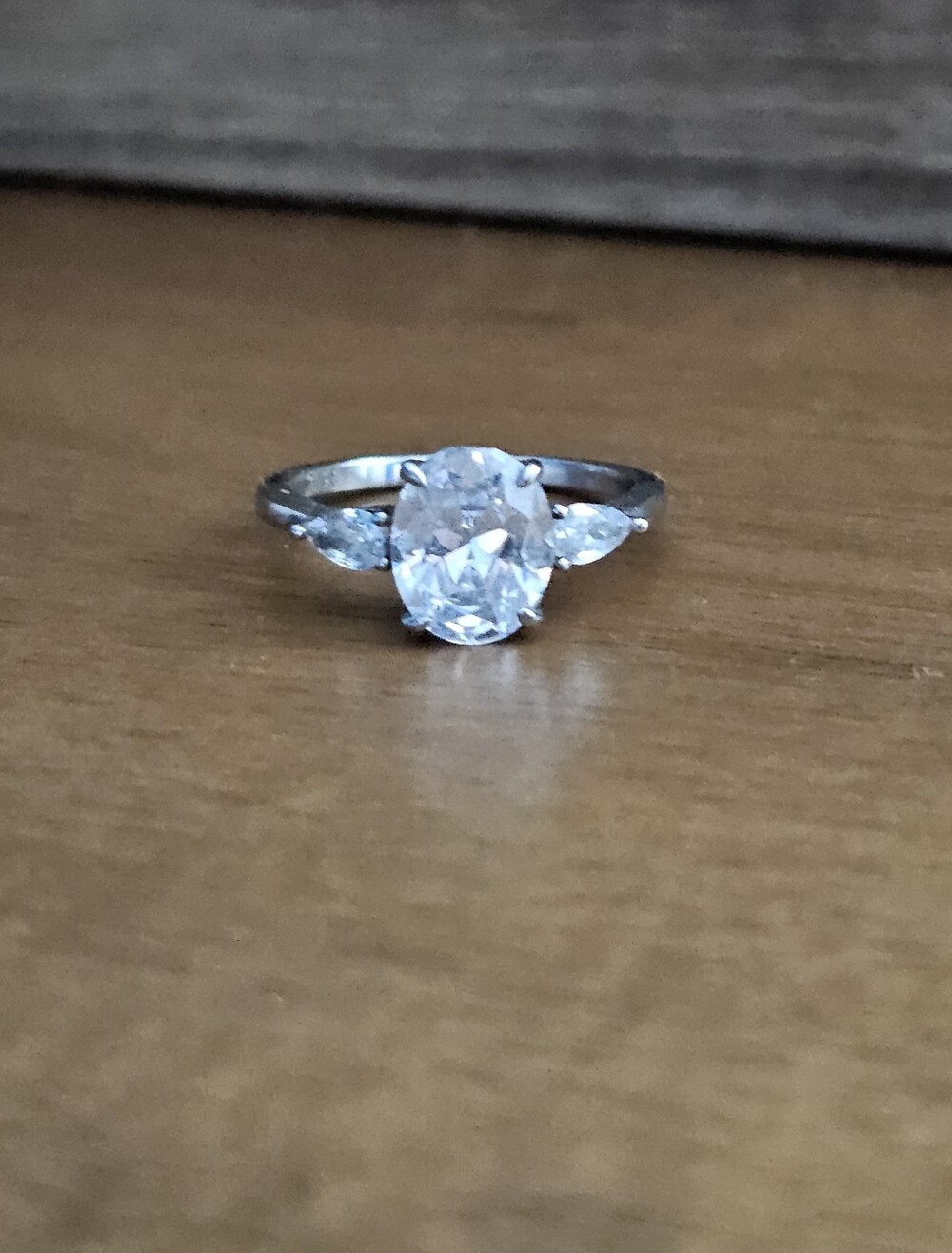 Amazon Sterling Silver Oval White Cubic Zirconia Three-Stone Ring